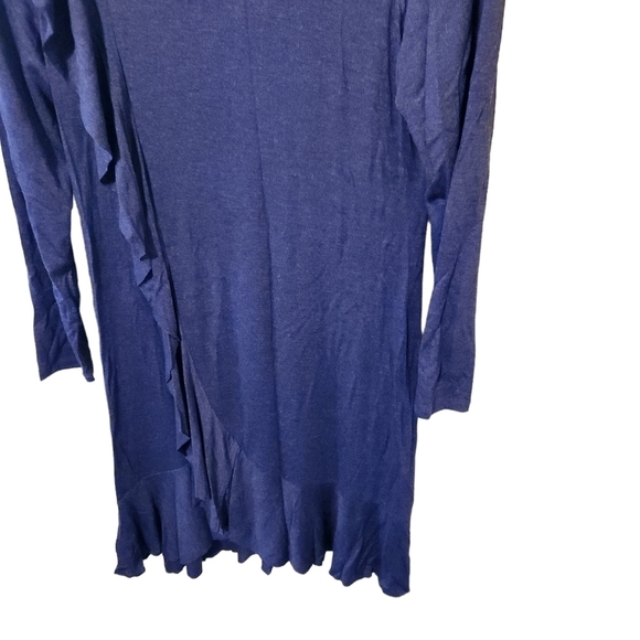 NWT Spense navy blue long-sleeve crew-neck ruffled long dress - Picture 3 of 15